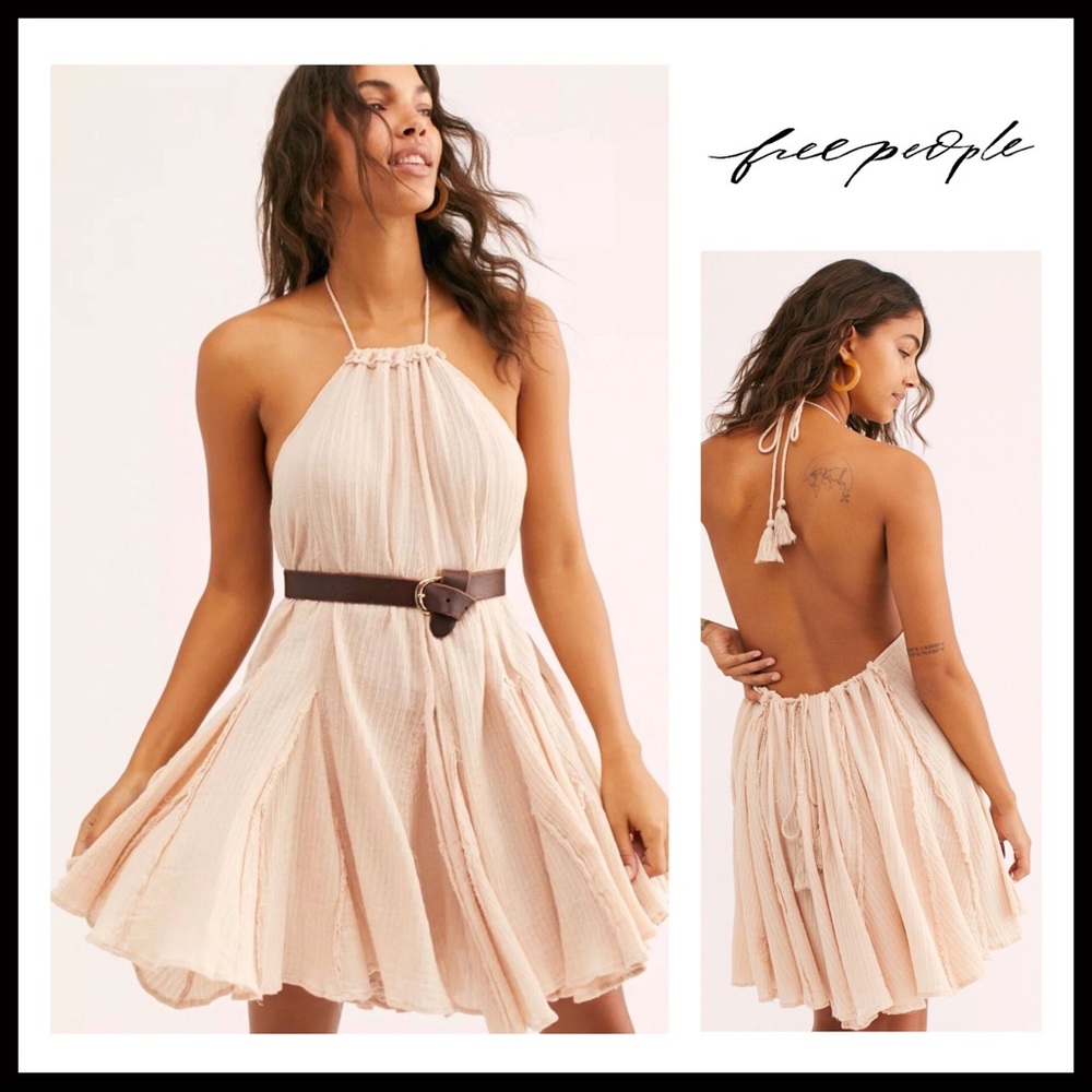 FREE PEOPLE BOHO SLIP SUN HALTER MINI DRESS A2C - Picture 16 of 16